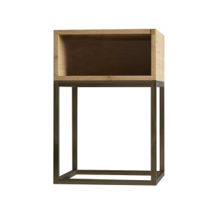 Nachttisch BOX Nachttisch Maß Massivholz Metallgestell Schwarzes