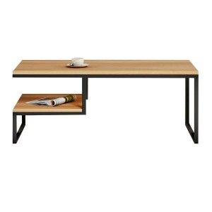 Kundenspezifisches LOGO Couchtisch Massivholz Metallgestell schwarz