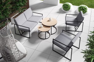 Sonnen-Garten-Möbel-Satz 1 - 2-Sitzer-Sofa 2 Sitze Couchtisch 2in1 Metallgrau-Schwarzes