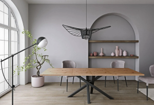 Moderner großer Tisch Marti 160x90 ausklappbar bis 260 cm Eiche Hikora Handwerk Goldweiß