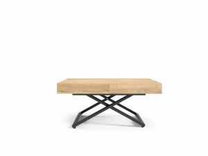 Banktisch Sun 120x80, ausziehbar auf 200 cm, Wohnzimmertisch höhenverstellbar von 27-76 cm, schwarze Metallbeine, dicke Platte, Halifax-Eiche, schwarzer Marmor, Beton, dunkle Eiche