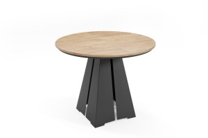 Ausziehbarer Tisch Gavi II mit runder Platte, geometrischen schwarzen Beinen, Platten zur Auswahl