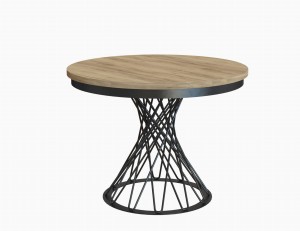 Runder ausziehbarer Tisch LEO – geometrisch durchbrochene Basis und Platte mit einem Durchmesser von 100 cm, ausziehbar auf 140 cm