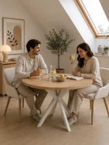 Runder Tisch Finnland, der Loft-Art für Wohnzimmer-Esszimmer ausklappbar ist
